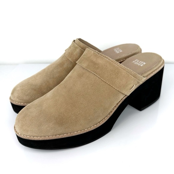 Eileen Fisher Women's Hiya Platform Suede Mule Clogs Beige Size 11 - Picture 5 of 9
